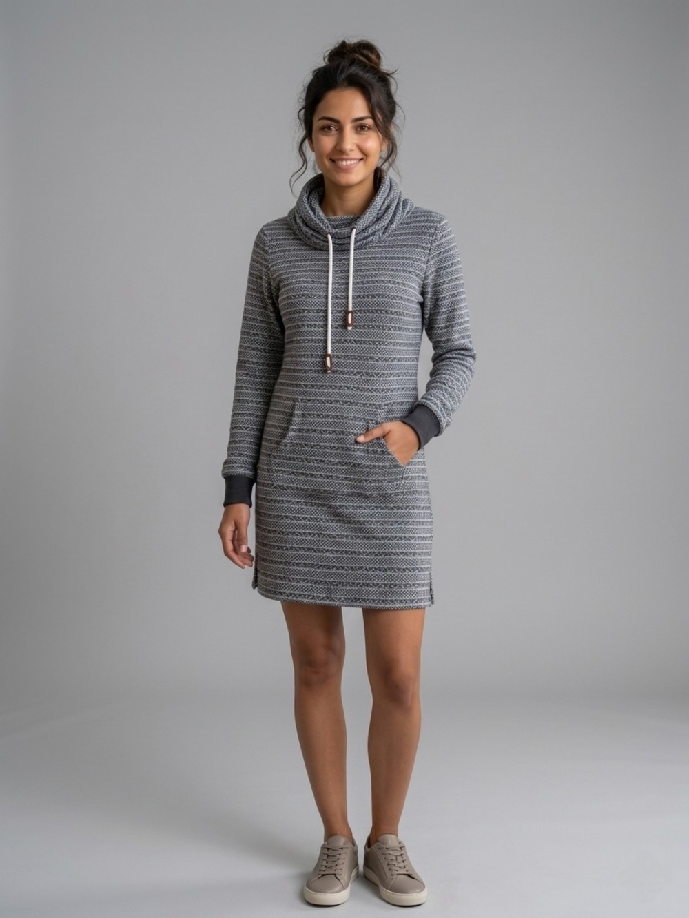 Twik Cozy Gray Hooded Sweatshirt Dress